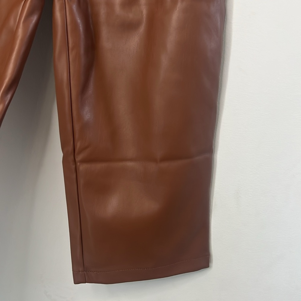 NWOT Marc New York Women's Brown Faux Leather Soft Cropped Wide Leg Pants Size 4 - Picture 2 of 7